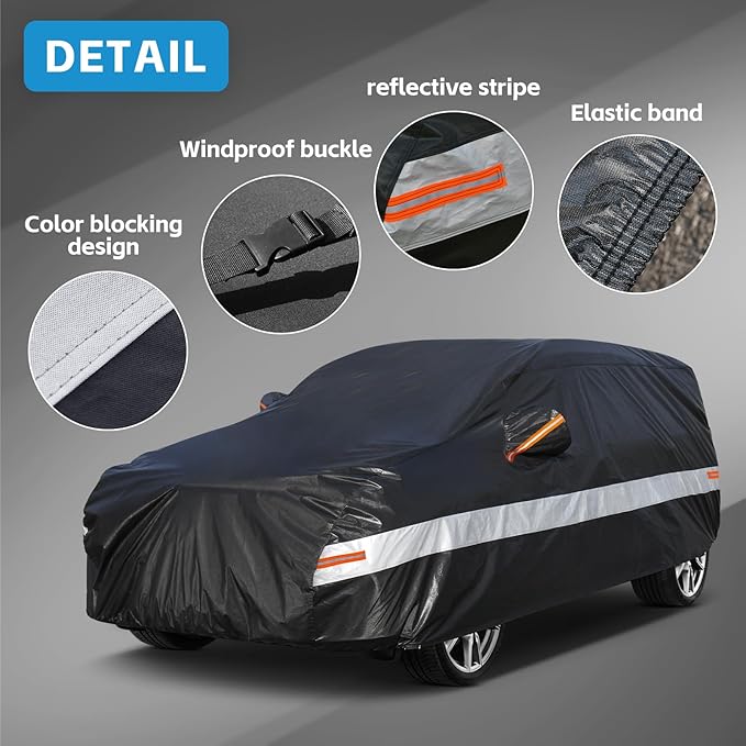 10 Layers Car Cover Waterproof All Weather for SUV,100% Waterproof Outdoor Car Covers Rain Snow UV Dust Protection. Custom Fit for BMW X3, Audi Q5, Nissan Rogue, Chevy Equinox,etc