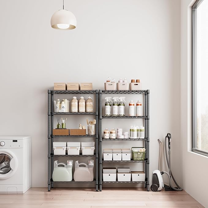 M MZG 1250 lbs 5 Tier Shelf Metal Storage Shelves Wire Rack Closet Organizers for Garage Kitchen Bathroom Laundry Black 11.8" D x 29.5" W x 59.5" H