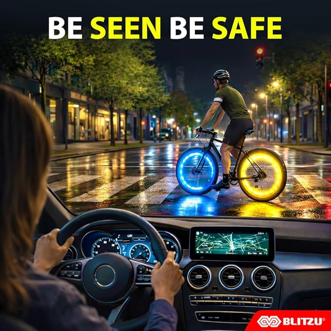 BLITZU Bike Wheel Lights, Bicycle Spoke Decorations Light for Night Riding, 2-Tire Pack 7 Colors in 1 Fun Bright Patterns, Disco LED Safety Strip Light, Bike Accessories for Kids, Boys, Girls, Adults