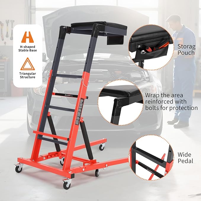 Top Automotive Creeper,Engine Topside Creeper with Adjustable Height 49.21 in to 68.89 in, 400 LBS Capacity High Topside Creeper,6 Swivel Caster Wheels, Heavy Duty Foldable Garage Creepers for Auto