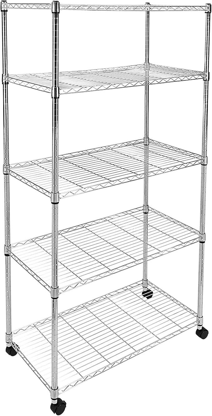 Simple Deluxe Heavy Duty 5-Shelf Storage Shelves, 1750Lb Loading Capacity, 35.43" W x 17.72" D x 70.87" H Adjustable Shelving Unit with Wheels, Chrome