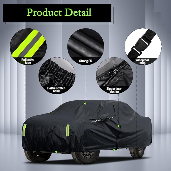 Car Cover Custom Fit for Toyota Tacoma 2005-2025, Waterproof All Weather for Automobiles Full Exterior Cover Rain Sun Snow Protector with Door Zipper Black