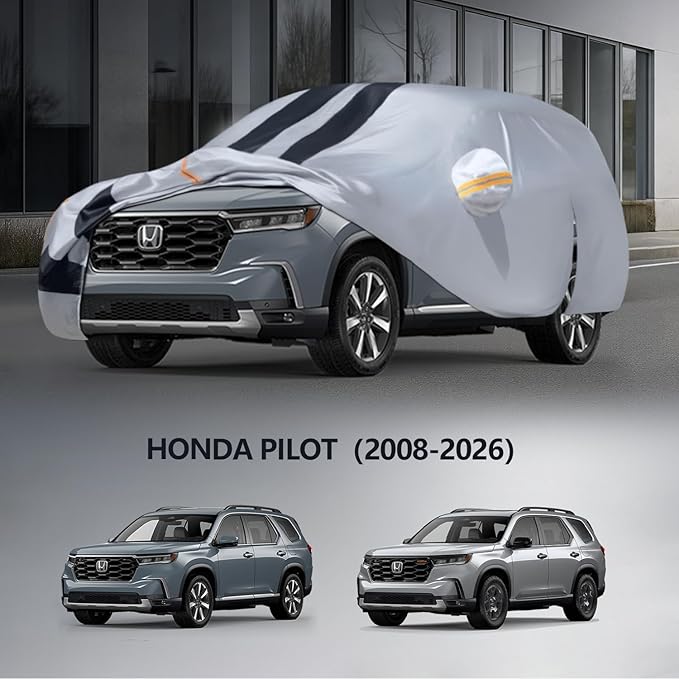 Multi-Layer Car Cover Custom Fit for Honda Pilot(2008-2026), 100% Waterproof All Weather for Automobiles, Gift with Towel, Heavy Duty Car Covers for Rain Sun UV Protection with Door Zipper