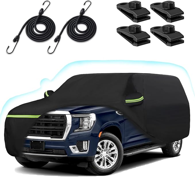 Car Cover for 2007-2025 Chevrolet Tahoe/Cadillac Escalade/GMC Yukon, 6 Layers Heavy Duty Waterproof Sun Rain UV Dust Snow Protection Outdoor Tahoe Car Cover with Cotton Lining and Zipper Door-Black