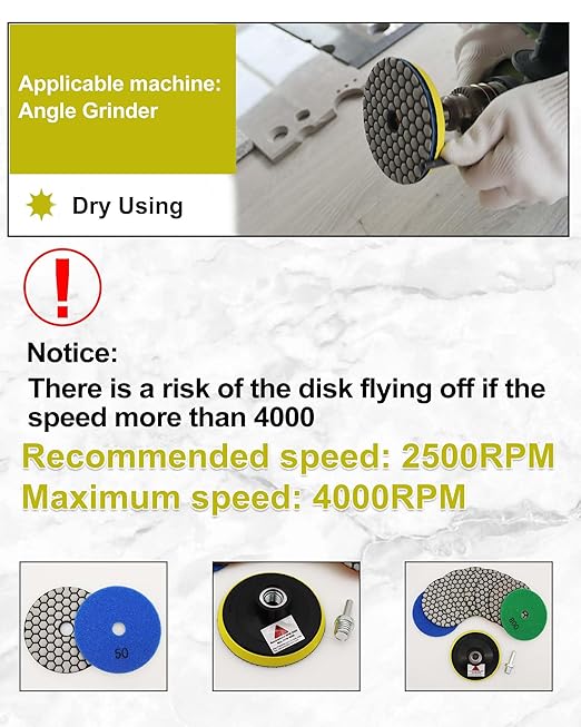 Dry Diamond Polishing Pads 4"/100mm - 8pcs Grit 800 Polish Pad Kit for Granite Marble Artificial Stone Quartz for Angle Grinder SANLEETEK