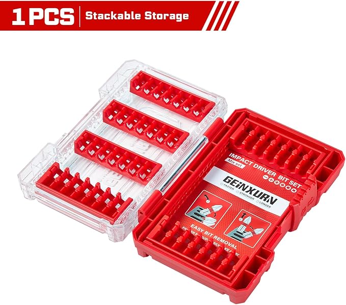 Geinxurn 1Pc Red Storage Box Case, small parts box with detachable divider, Screwdriver Bit Set Box