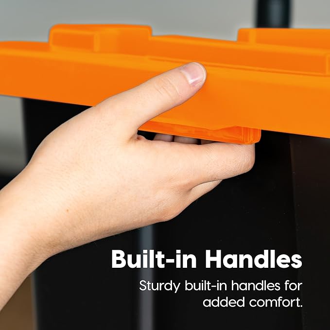 IRIS USA 3-Pack 27 Gallon Storage Bins with Lids |Made in USA| Heavy Duty Plastic Tote Containers for Truckbed Tool Box Organization, Large - Orange
