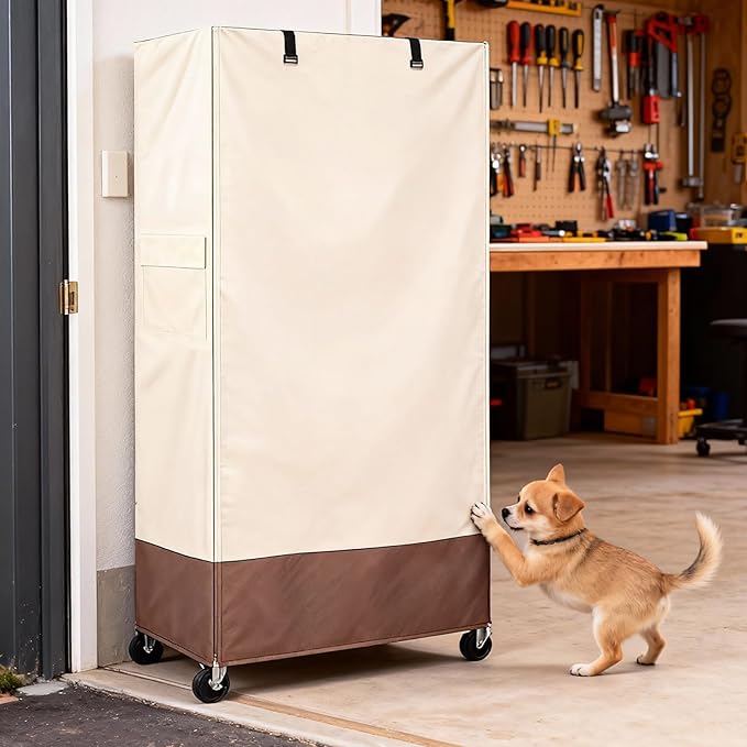 Rileytee Wire Shelf Cover,Heavy Duty 600D Dustproof Waterproof Shelf Covers for Wire Shelving,Outdoor Storage Rack Cover for Rack with Zipper,60"W x 24"D x 72"H,(Beige & Brown)