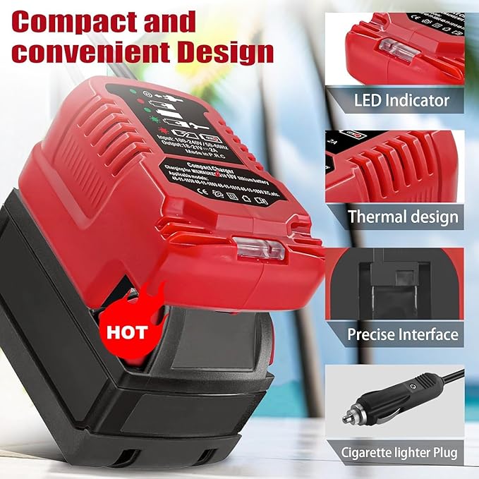 Mini Car Charger for Milwaukee M18 Battery - Portable Quick Charger for 18V Lithium Battery
