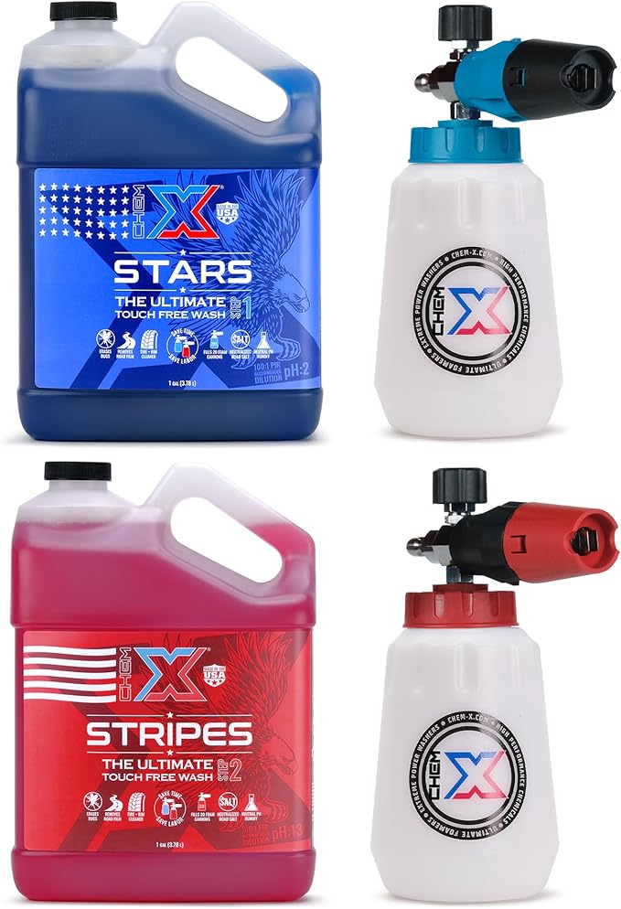 Chem-X: Stars and Stripes Ultimate Touch Free Vehicle Wash Chrome Foam Cannon Kit (1 Gallon Stars + 1 Gallon Stripes)