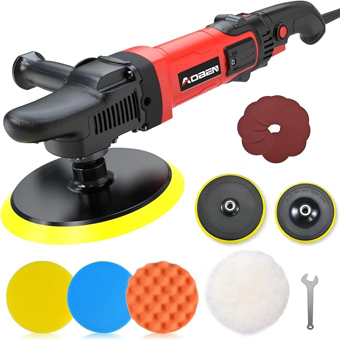 AOBEN 6/7 inch Buffer Polisher,Rotary Car Buffer,1600W Car Polisher Waxer Kit with 6 Variable Speed 1000-3500RPM & 4 Polishing Pads,Detachable Handle for Car Polishing and Waxing