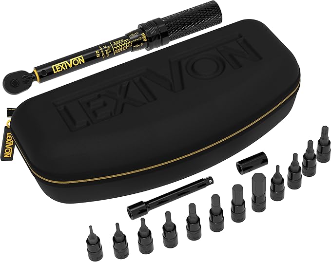 LEXIVON Bike Torque Wrench 1/4-Inch Dr. 15-Piece Kit | 72-Tooth Gear, Dual-Direction Click Type 2~26 Nm / 17.7~230.1 in-lb (LX-191)