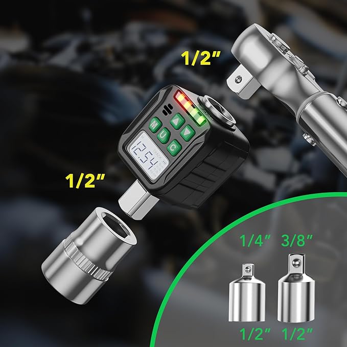 Digital Torque Wrench Adapter Set 1/2" Drive,Electric Wrenches,Snap on Digital Inch Pound Torque Wrench,1/4",3/8" Torque Adapter for Car,Motorcycle & Automotive (5-99.5 Ft-lb/6.75-135 Nm)