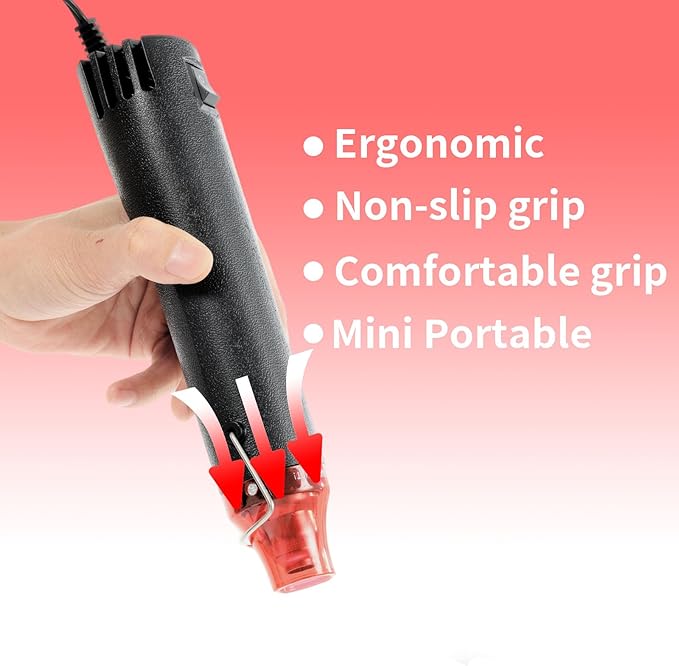 Heat Gun for Crafting, 110V 300W Handed Hot Air Gun, 3.28FT Ultra-Long Cable Portable Heat Gun with Stand and Power Cord for Shrinking Wrapping PVC, DIY Embossing and Drying Paint (Black)