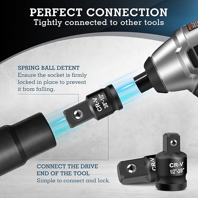 2PCS Impact Socket Adapter and Reducer Set, 1/2" to 3/8" & 3/8" to 1/2" Inch Square Drive Wrench Adapter, CR-MO Steel, for Drill, Breaker Bar, Ratchet Drive, Christmas Stocking Stuffers for Adults