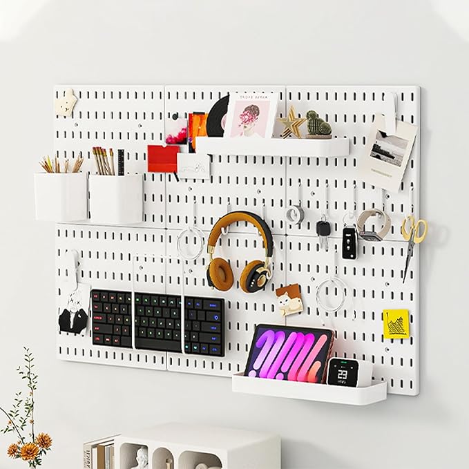 Nafenai Peg Board, Modular Hanging Peg Board Combination Kit with Accessories for Wall Organizer, Crafts Organization, Ornaments Display, Wall Peg Board (22 Inches x 22 Inches, White)