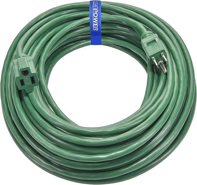 Clear Power 80 ft Lawn & Garden Outdoor Extension Cord 16/3 SJTW, Green, Water, Weather Resistant & Flame Retardant, 3 Prong Grounded Plug, for Christmas Lights and Holiday Decorations, CP10202