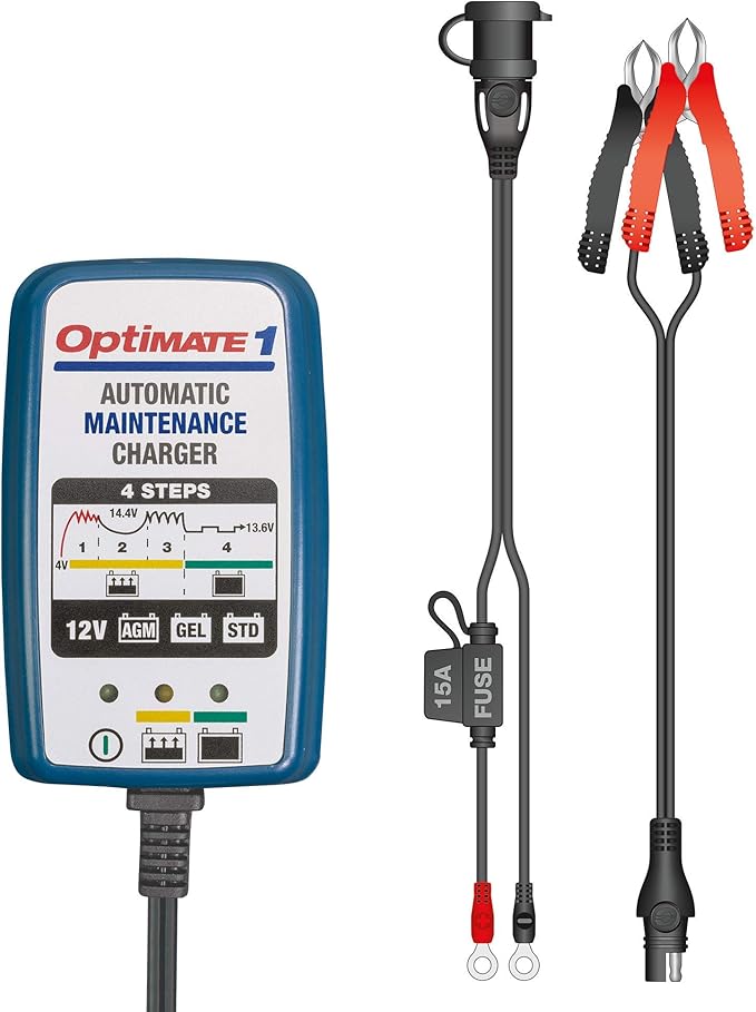 Tecmate Optimate 1 Global, TM-401, 4-Step 12V 0.6A Battery Charger-maintainer