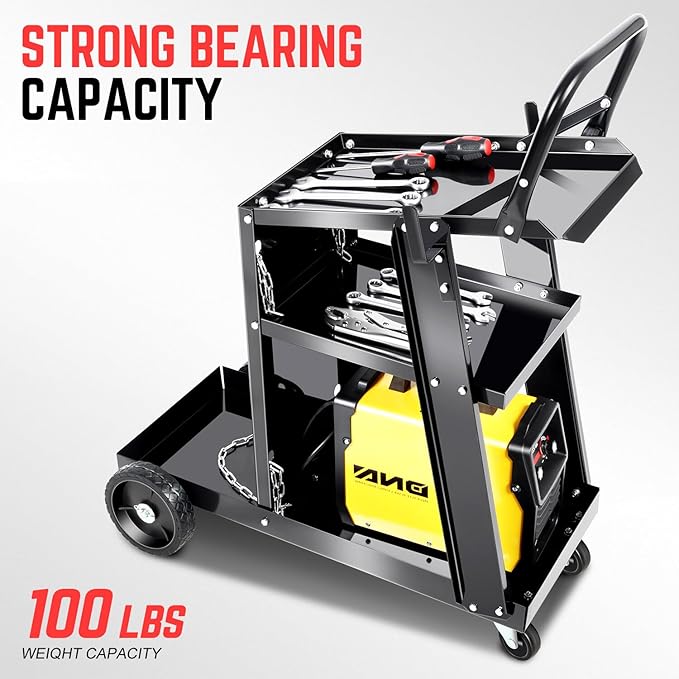 DNA Motoring Welding Cart for TIG MIG Welder and Plasma Cutter, Heavy Duty 3 Tiers Rolling Welding Cart, Rolling Welding Trolley w/360° Swivel Wheels, Tank Storage Safety Chains, Handle, TOOLS-00465