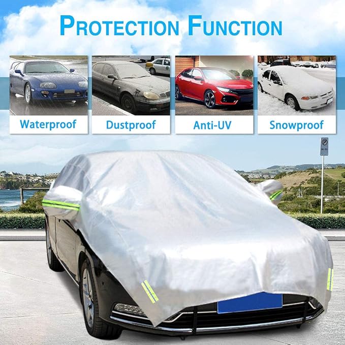 Half Car Cover with Cotton All Weather Car Body Covers Outdoor Indoor for All Season Waterproof Dustproof UV Resistant Snowproof Universal (Fit MPV/SUV Length 184'' to 195''), Silver