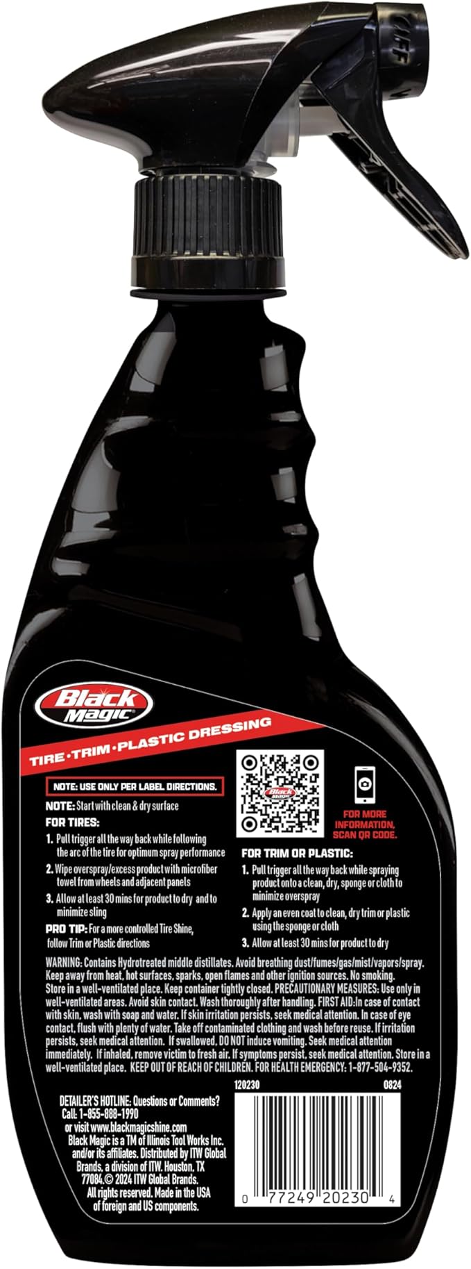 Black Magic 120230 Tire Trim Plastic Dressing, Medium Shine, Streak-Free, Water Resistant & Non-Greasy Formula for Tires, Trim & Plastic, Lasts Up to 2 Weeks - 16 Fl Oz
