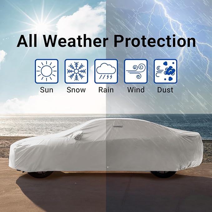 iCarCover Fits [1975-1996 Jaguar XJS] Premium Custom Car Cover Waterproof All Weather Resistant Outdoor Indoor Sun Snow Storm UV Protection Form-Fit Padded Cover with Straps - Light Gray/Black