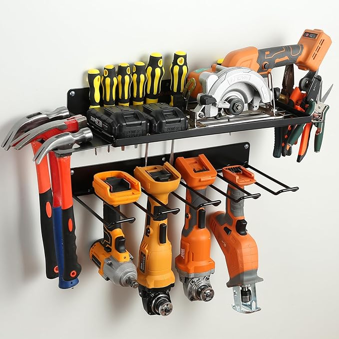 UU-Major Power Tool Organizer for Garage Organization,Drill Holder Wall Mount for Tool Stoarge, Tool Organizers and Garage Storage Shelves for Charging.Heavy Duty With 4 Holders