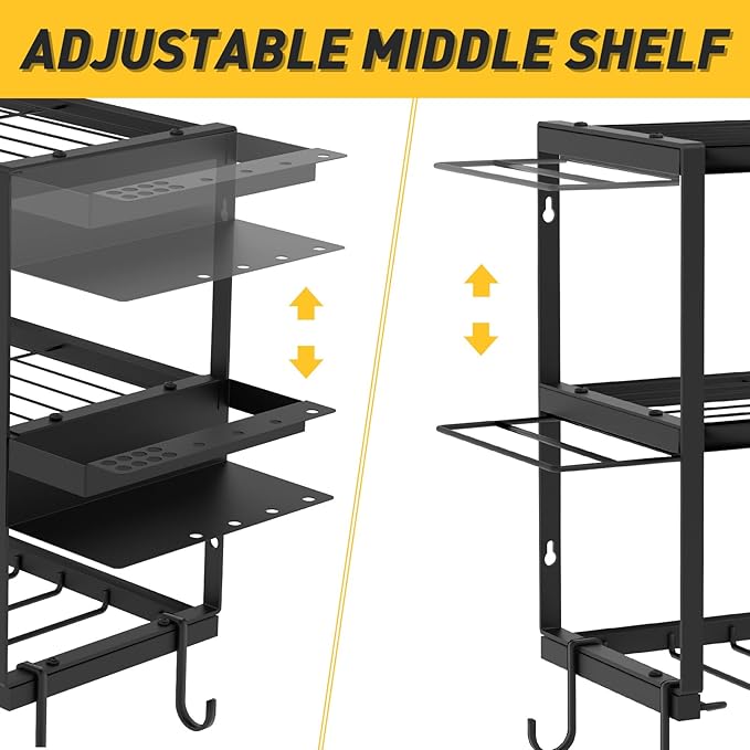 Power Tool Organizer Wall Mount Christmas Gifts for Fathers Dad, Extra Large Layers Heavy Duty Metal Organization Loads 300lbs with 8 Cordless Drill Holder, Tool Shelf for Workshop, Utility Racks