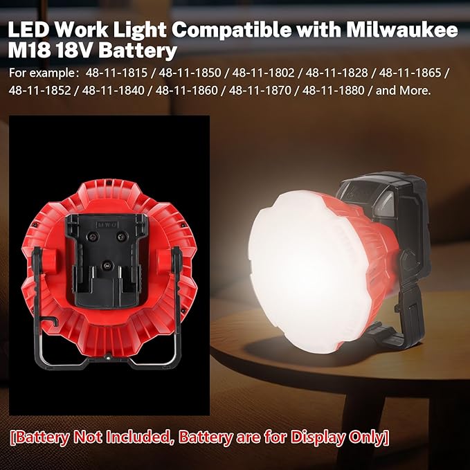 Work Light Cordless Floodlight for Milwaukee M18 18V Battery, 24W Flashlight 2400LM Portable Work Lights with SOS Flash, Tool Lights Workshop Home Repair Garage Camping (NO Battery Included)