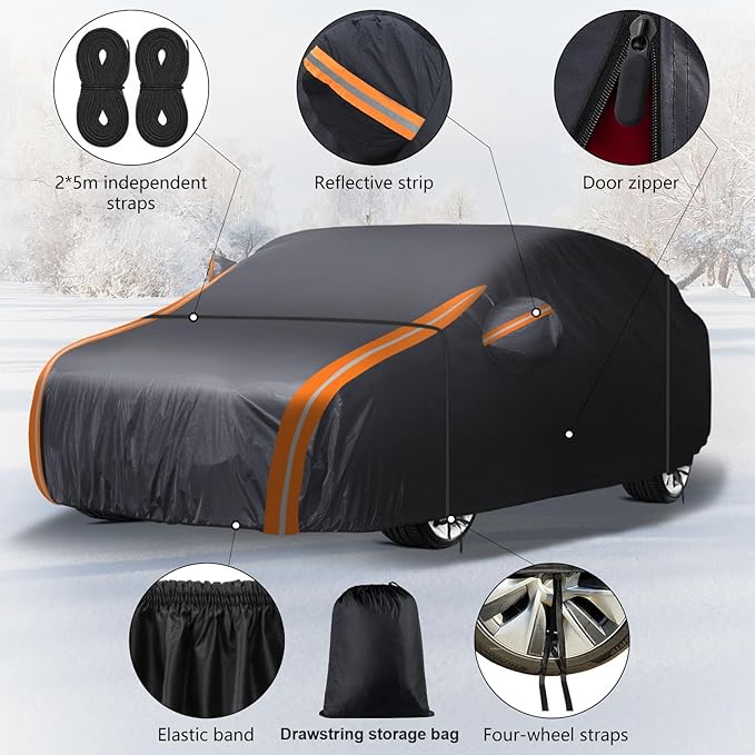 8-Layer Car Cover Custom Fit for Toyota RAV4, Honda CRV, Nissan Rogue, VW Volkswagen Tiguan, All Weather Season Rain, Sun, Wind Protection, Outdoor Full Cover Universal Fit SUV Up to 185”