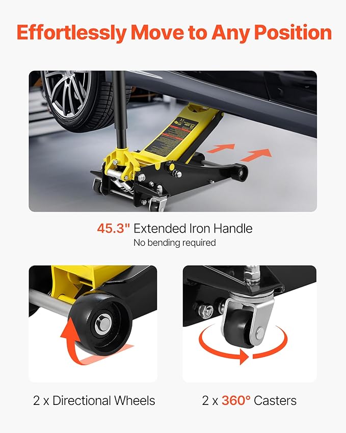 VEVOR 3 Ton Low Profile, Heavy-Duty Steel Racing Floor Jack with Dual Pistons Quick Lift Pump, Lifting Range 3.35"-19.69"