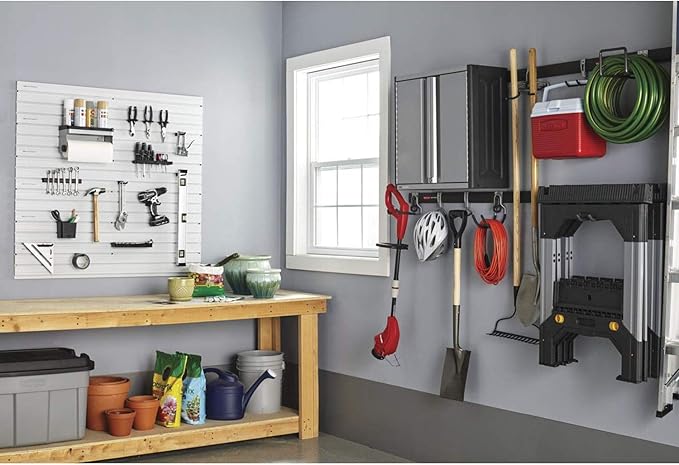 Rubbermaid Universal Powder Coaded Metallic Fasttrack Hanging Garage Hook Organizers for Ladder, Tool, and Bike Storage (4 Pack)