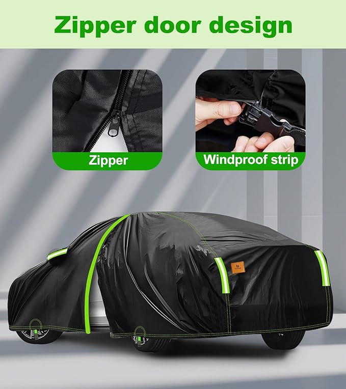Car Cover Waterproof All Weather -Outdoor Car Snow Cover Snowproof UV Protection Windproof - Winter Rain Heavy Duty Full Car Covers Universal Fit for Sedan Length Up to 194 inch