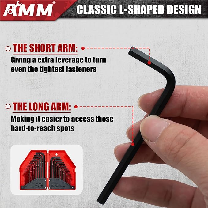 AMM 31-Piece Hex Key Wrench Set, Metric and SAE Allen Wrenches (0.028-3/8 inch, 0.7-10 mm) L Shape Allen Keys, Chrome Vanadium Steel