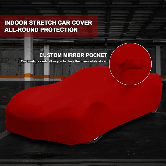 Car Cover Indoor Compatible with Corvette C7 2014-2019, Stingray, Z51, Z06, Grand Sport Corvettes Stretch Satin DustProof Protection Ultimate Custom Full Car Cover for Underground Garage Car Show(Red)