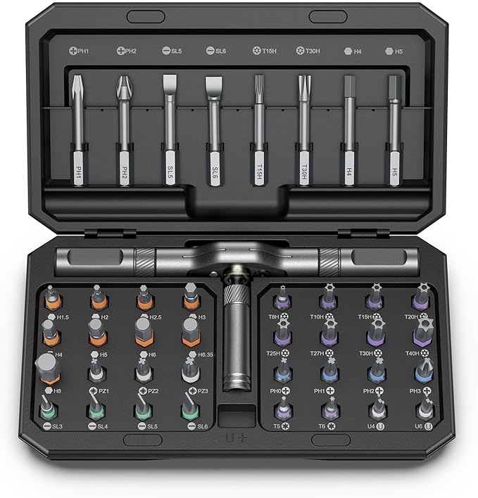 42 in 1 Magnetic Screwdriver Set, Multi Bit DIY Ratchet Screwdriver Set T Handle Detachable, Compact and Portable Versatile Precision Tool Kit for PC, Furniture, Bicycle