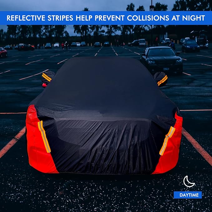 Car Cover Waterproof All Weather for Automobiles, 6 Layers Outdoor Full Exterior Cover Rain Sun UV Snowproof Protection with Zipper Cotton, Mirror Pocket for Sedan (196-210 inch)