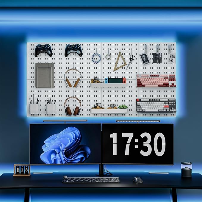 MULSAME Pegboard Combination Kit, Wall Mounted Storage Set with 8 Pegboards & 32 Accessories Hanging, White Peg Boards Organizer for Walls Display, Crafts Organization, Kitchen Organizer, 22" x 44"