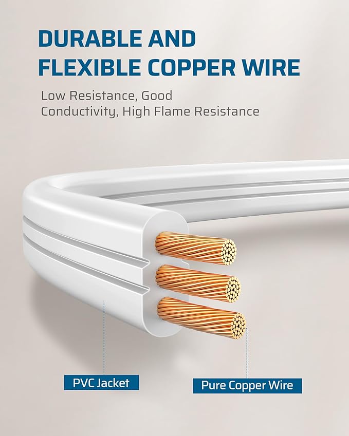 DEWENWILS 3 Outlet Extension Cord with Flat Plug, 3FT 16/3 Awg Grounded Power Cable for Indoor Use, SPT-3 Cord, White, ETL Listed, 2 Pack