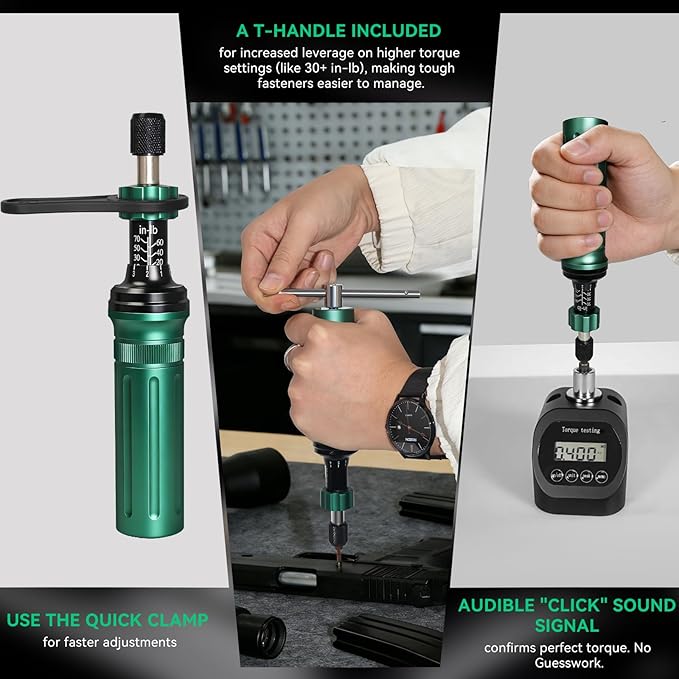 Inch Pound Torque Screwdriver Set, 24 Pcs Professional Precision 1/4” Drive Torque Wrench 10-70 in-lb S2 Bits Adapter for Maintenance Tools Bicycle Repair Scope Mounting DIY Projects, Audible Click