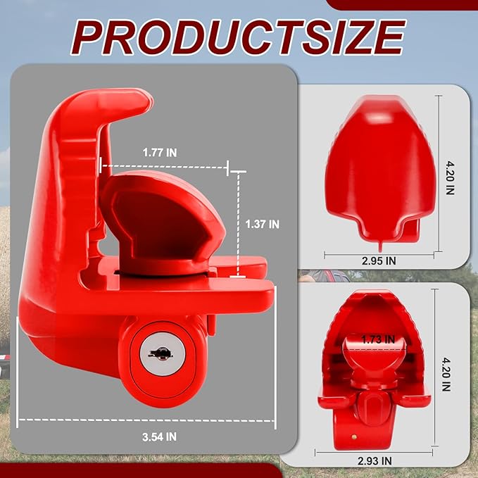 Cenipar Trailer Hitch Lock Universal Size Fit 1-7/8", 2", and 2-5/16" Couplers, Heavy Duty Steel, for Vehicles, Trailers, and RVs(Red)