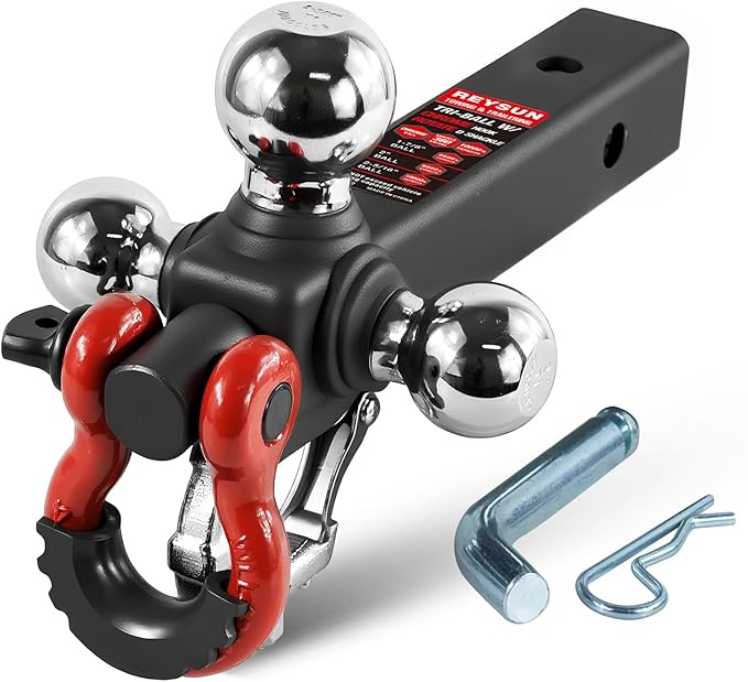 Trailer Hitch Tri-Ball Mount: with Swivel Tow Shackle and Tow Hook, fits for 2-inch Receiver, Chrome Trailer Ball Size 1-7/8", 2" and 2-5/16" and 5/8" Hitch Pin Kit