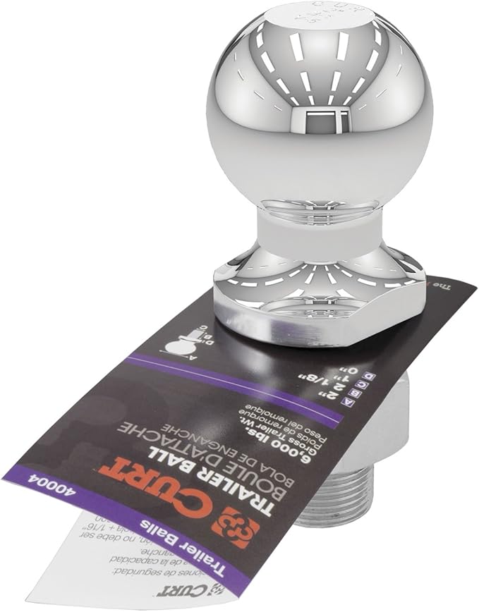 CURT 40004 Chrome Trailer Hitch Ball, 6,000 lbs, 2-Inch Diameter, 1 x 2-1/8-Inch Shank