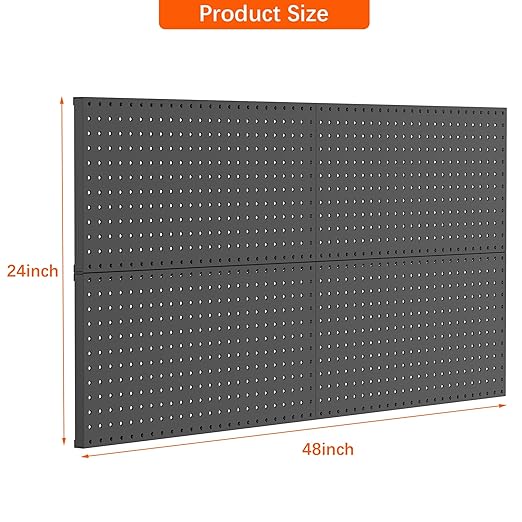 TORACK 4-Pack 12x24 inch Metal Pegboard Panels for Wall, Garage Tools Pegboard for Workbench, Modular Peg Board, Tool Organizer Board for Pegs(Black)