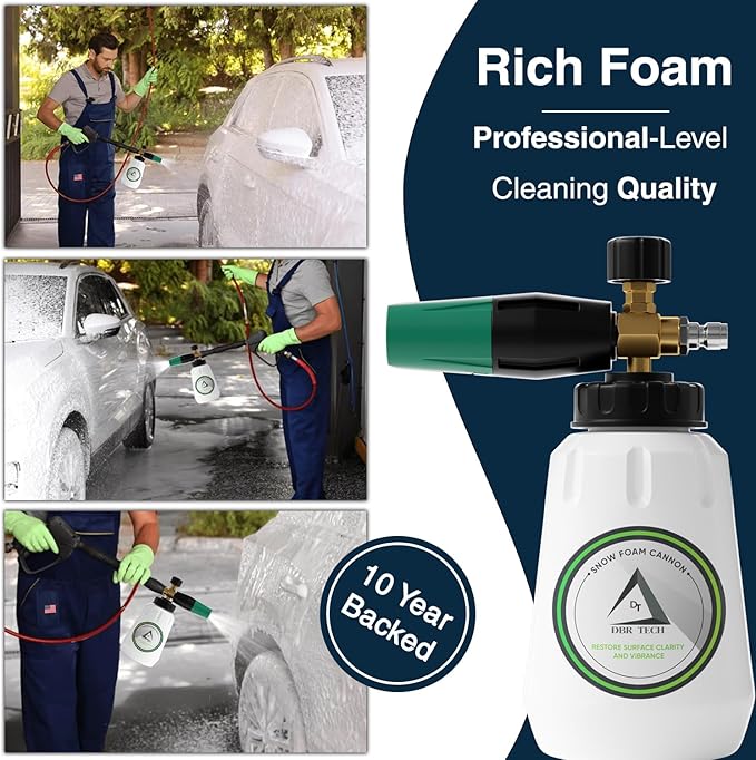 DBR Tech® Foam Cannon for Pressure Washer | Pro Grade, 1.1mm Orifice, 1000-4000 PSI