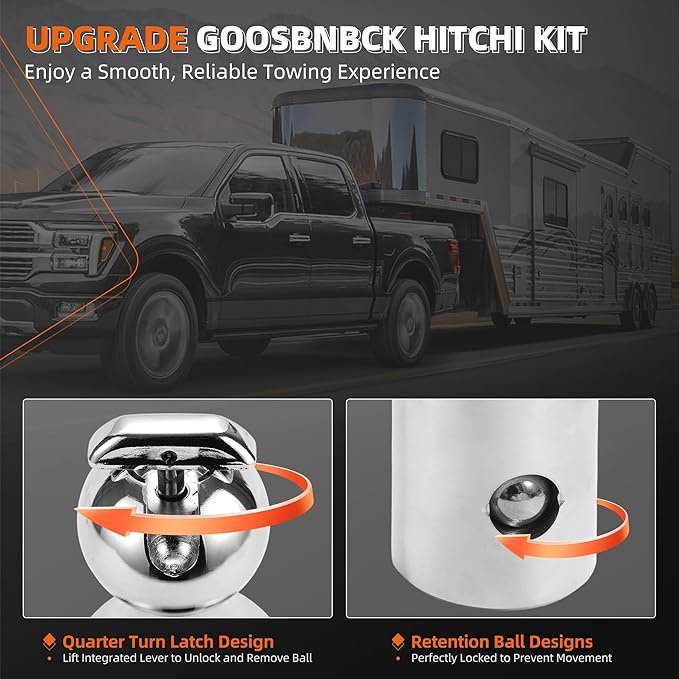 60692 Gooseneck Hitch Kit, 2-5/16 Gooesneck Ball Fits Ford 2013-2026 Ford F250 F350 F450, 2016-2026 Chevrolet Silverado, GMC Sierra & Titan XD，30000 lbs GTW/ 7500 lbs VTW，2 Safety Chain