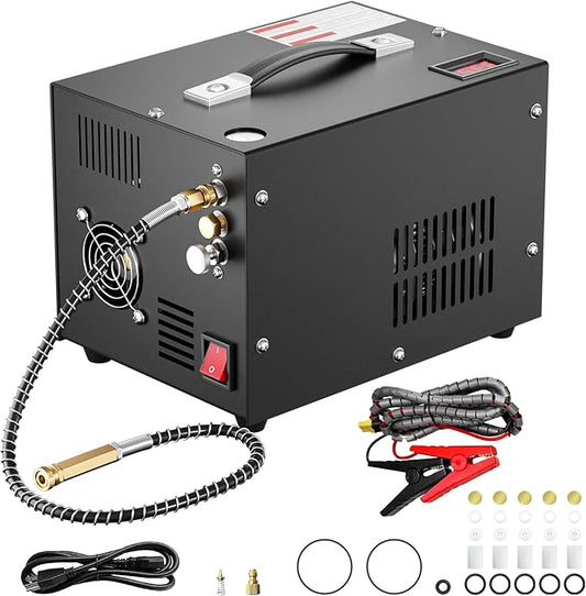 PCP Air Compressor, 4500PSI/30Mpa Scuba Tank Compressor, DC12V/AC120V PCP Airgun Compressor Manual-stop, Oil/Water-Free High Pressure Air Compressor Pump for Paintball, Air Rifle
