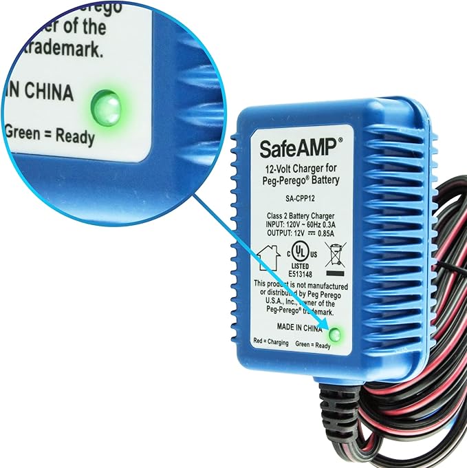 12 Volt UL Listed Battery Charger Compatible with Peg Perego® 12V Battery for John Deere Ground Force Tractor, John Deere Gator XUV Polaris RZR 900 Powered Ride On Car