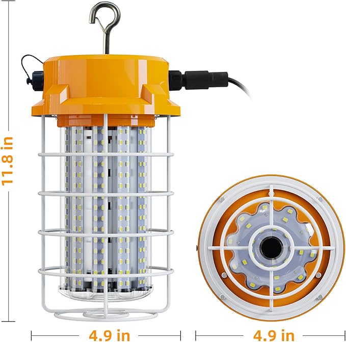 LED Temporary Work Light 100W 15000Lm 5000K Daylight White High Bay led Construction Light with Hook Portable Linkable Durable LED Job Site Lighting for Damp Location Indoor Outdoor Area Lighting