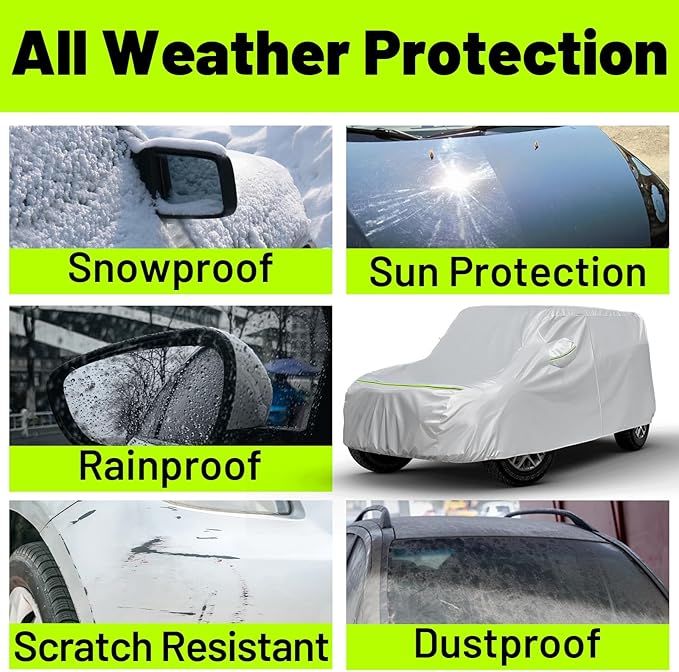 Favoto Heavy Duty Car Cover - Waterproof Compatible with Jeep Wrangler 2 Door (1987-2024) All Weather Full Exterior Cover Outdoor Dust Rain Sun Snow Protection